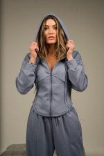 LA Crop Zip Hoodie Blue - Image 3