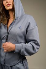 LA Crop Zip Hoodie Blue - Image 4