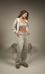 LA Crop Zip Hoodie Grey - Image 6