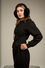 LA Crop Zip Hoodie Black