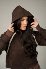 Icon Crop Hoodie Brown - Image 4